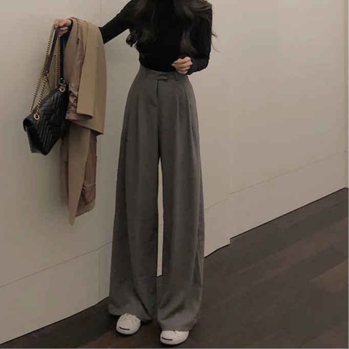 Dark Academia Wide Leg Suit Pants - Straight Casual Style