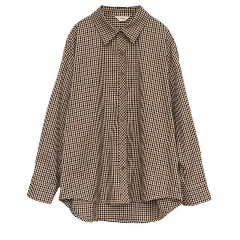 Dark Academia Plaid Shirt - Retro Button Blouse