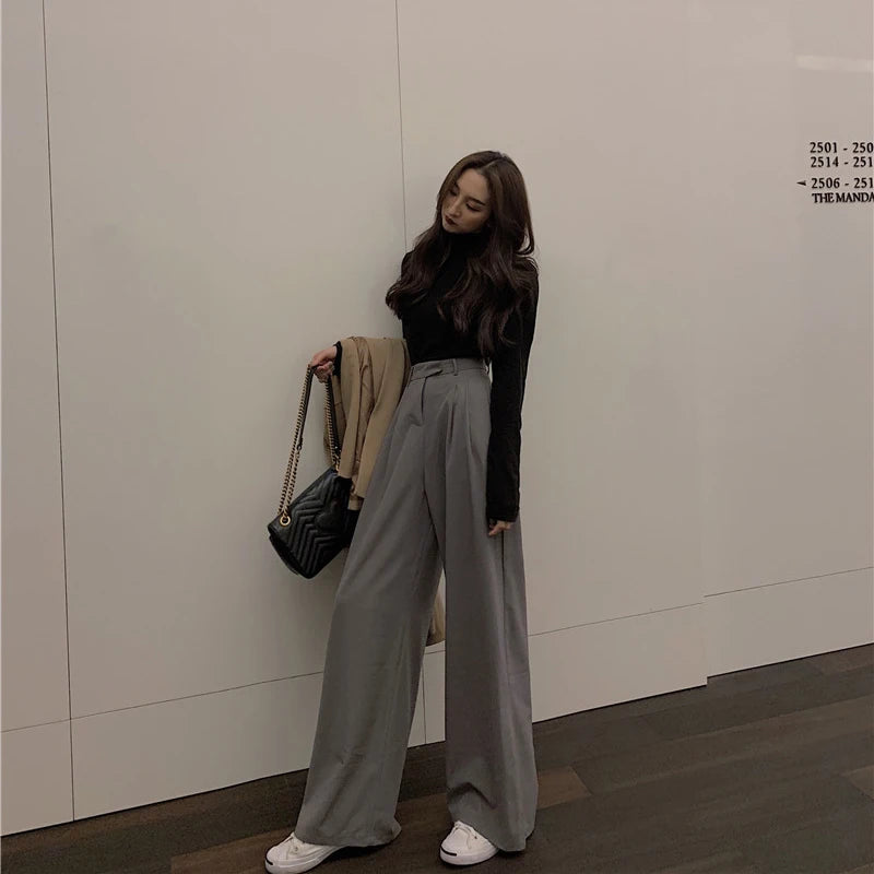 Dark Academia Wide Leg Suit Pants - Straight Casual Style