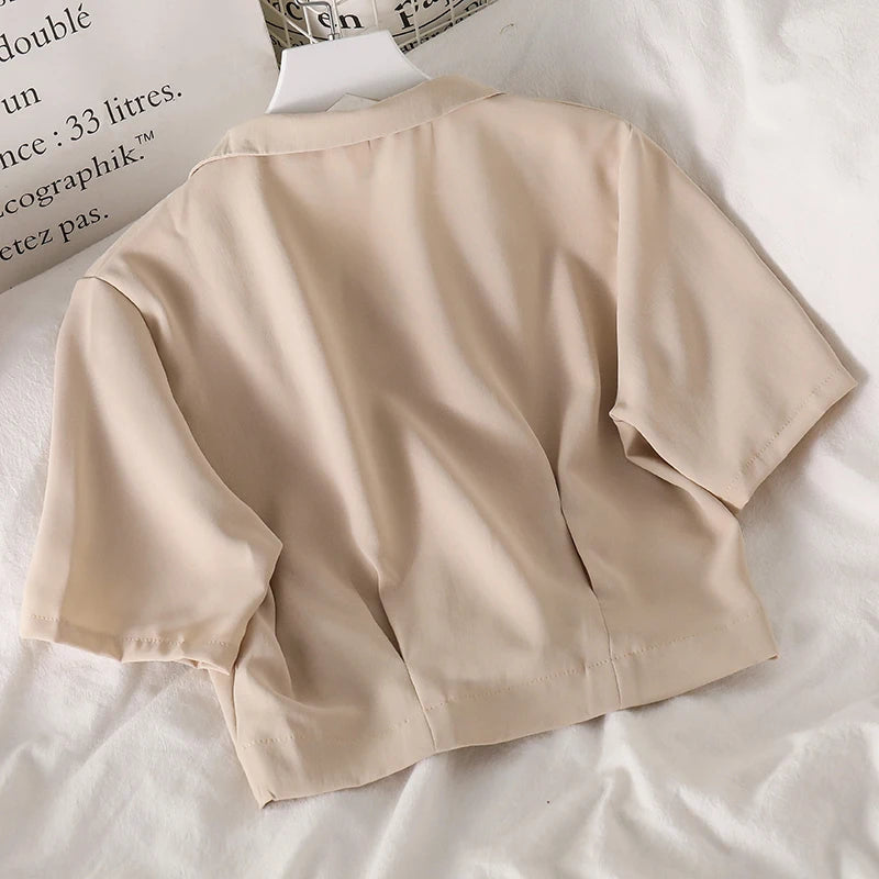 Dark Academia Notched Crop Top - Chiffon Elegant