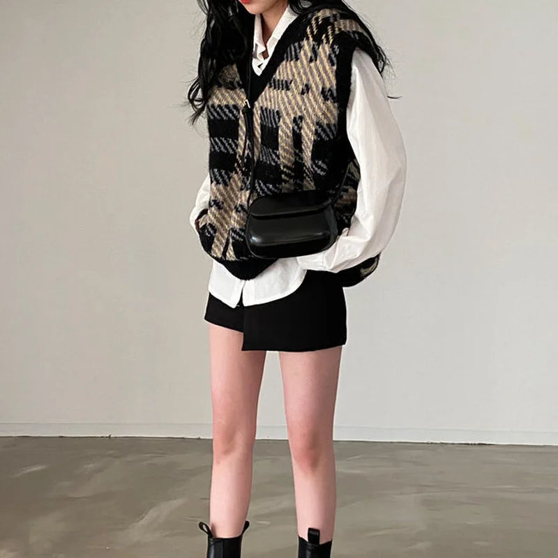 Dark Academia Plaid Sweater Vest - Soft Warm