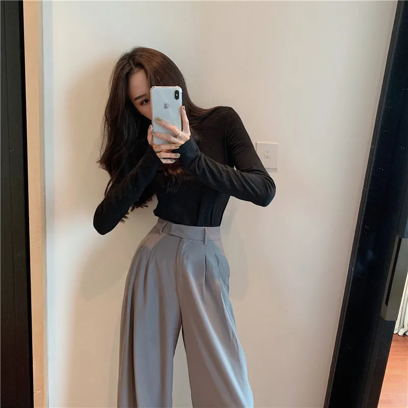 Dark Academia Wide Leg Suit Pants - Straight Casual Style