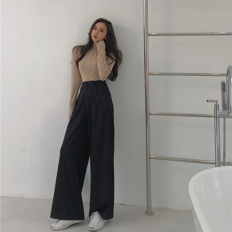 Dark Academia Wide Leg Suit Pants - Straight Casual Style