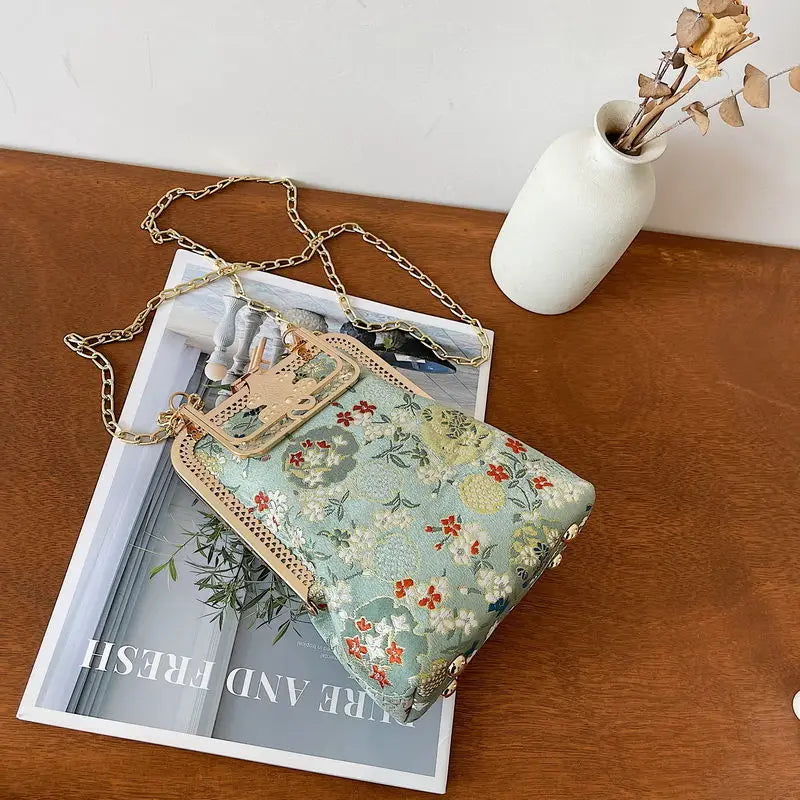 Dark Academia Strawberry Canvas Chain Crossbody