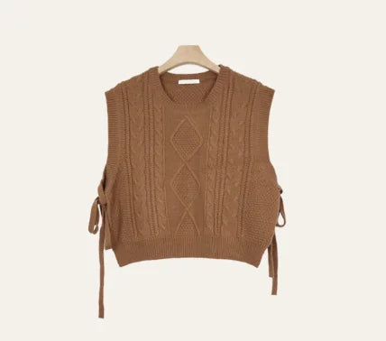 Dark Academia Lace Up Vest - Short Warm Sweater