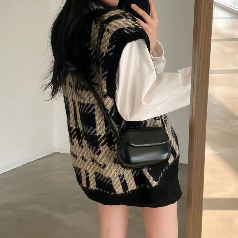 Dark Academia Plaid Sweater Vest - Soft Warm