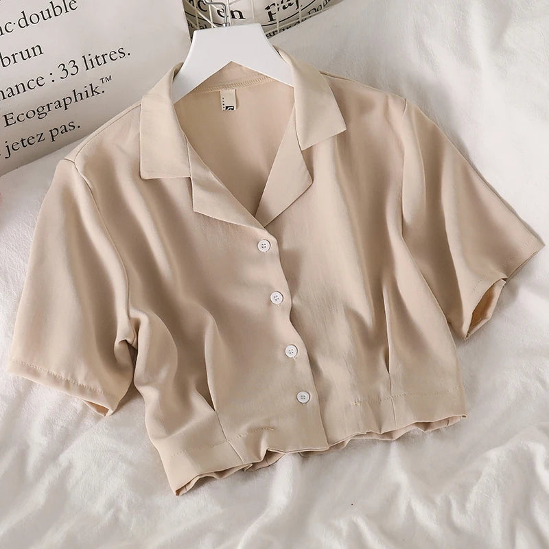 Dark Academia Notched Crop Top - Chiffon Elegant
