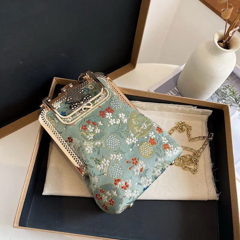 Dark Academia Strawberry Canvas Chain Crossbody