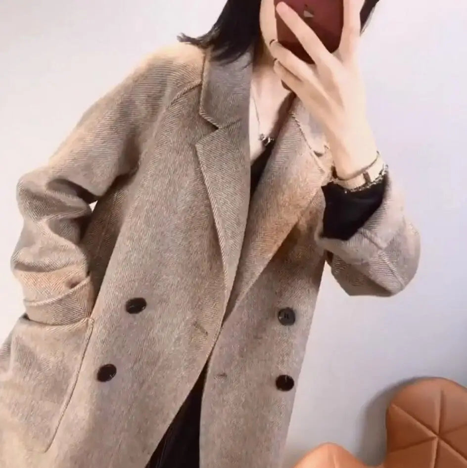 Dark Academia Herringbone Blazer - Cashmere
