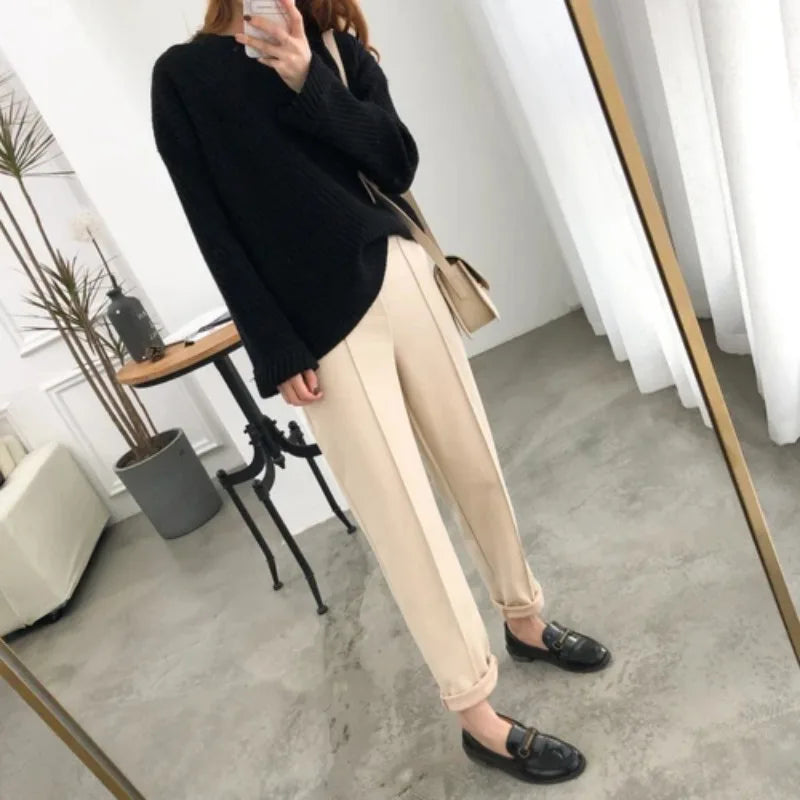 Dark Academia Woolen High Waist Pants - Winter Trousers