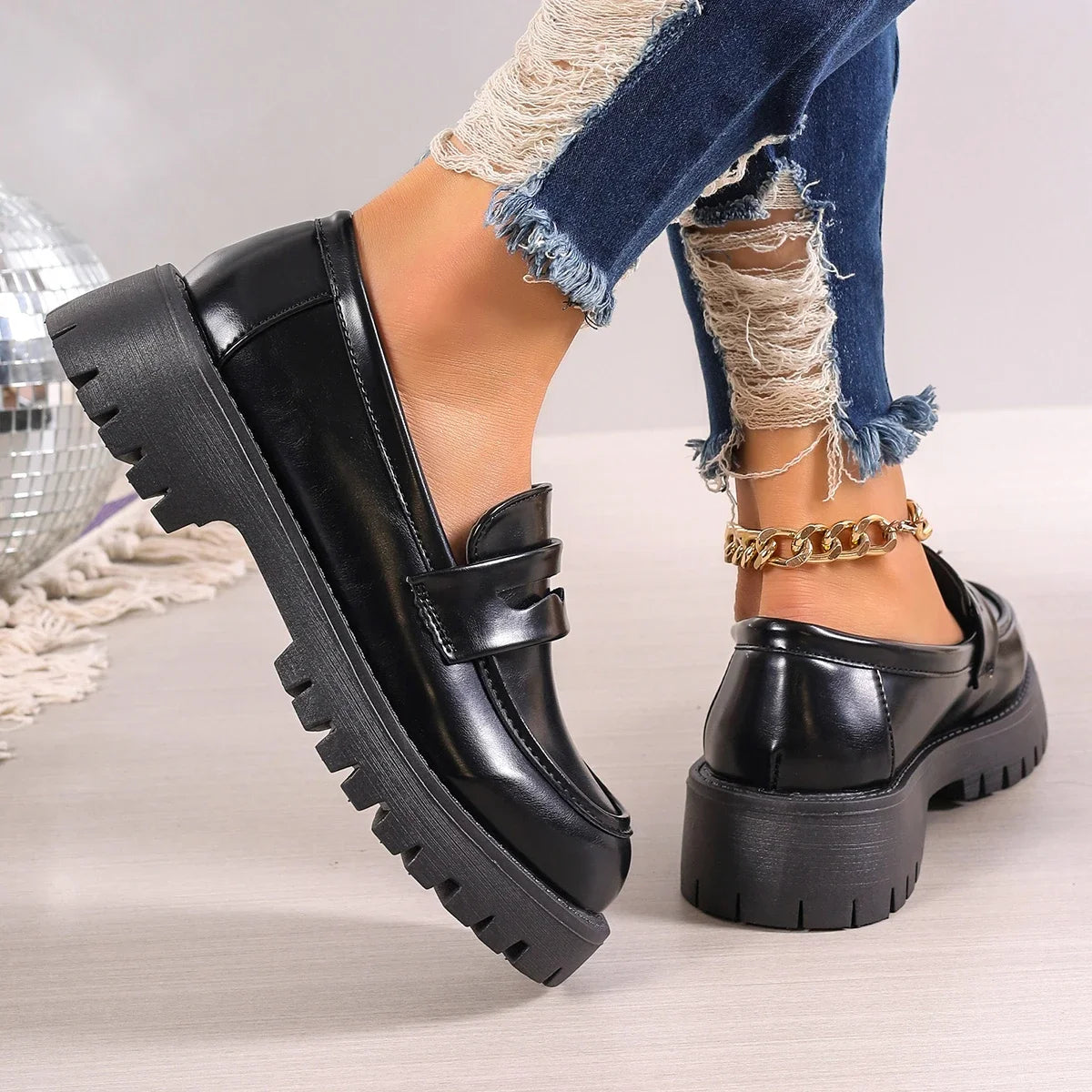 Dark Academia Platform Loafers - British Comfort