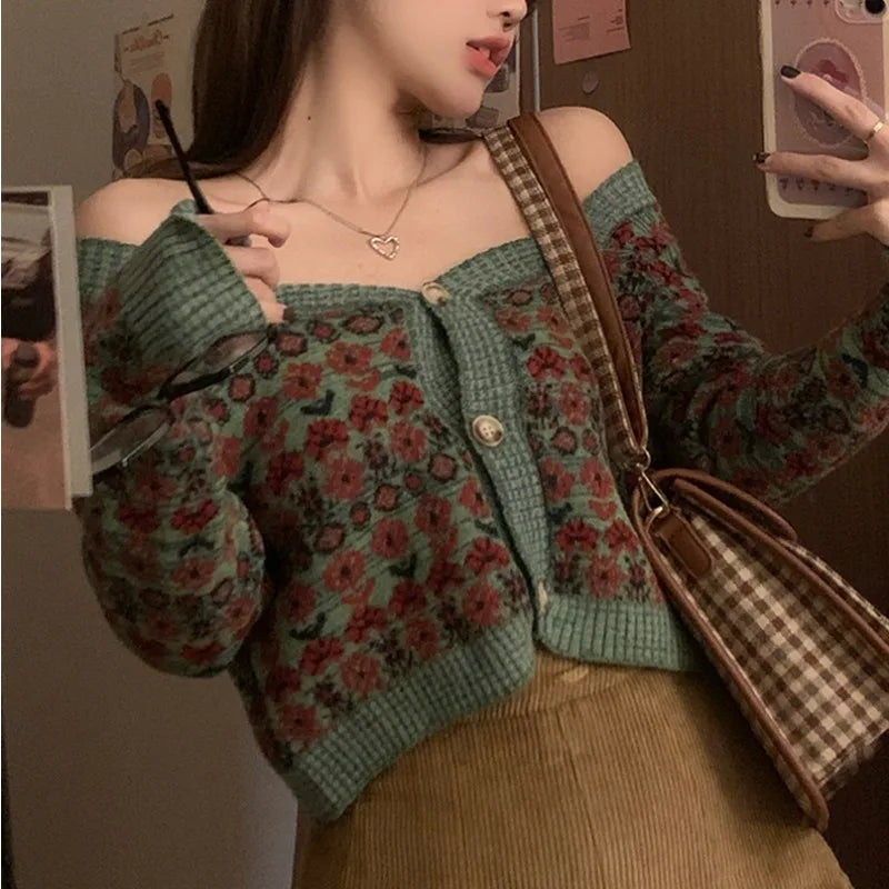Dark Academia Floral Cropped Cardigan