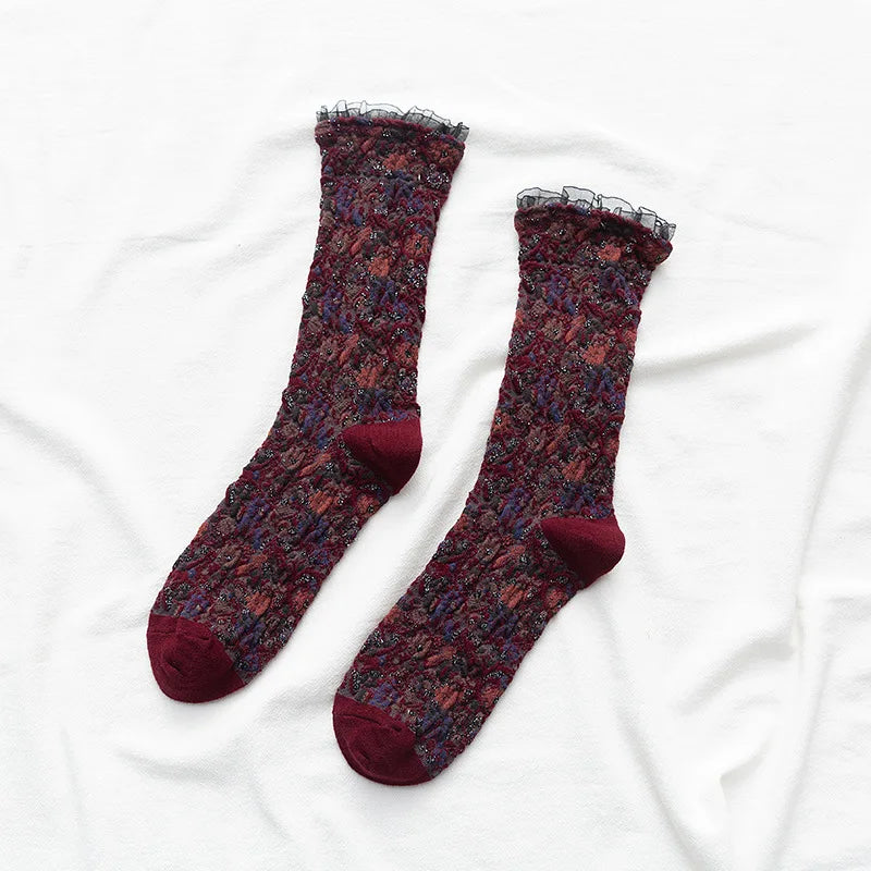 Dark Academia Ethnic Lacework Ruffle Crew Socks