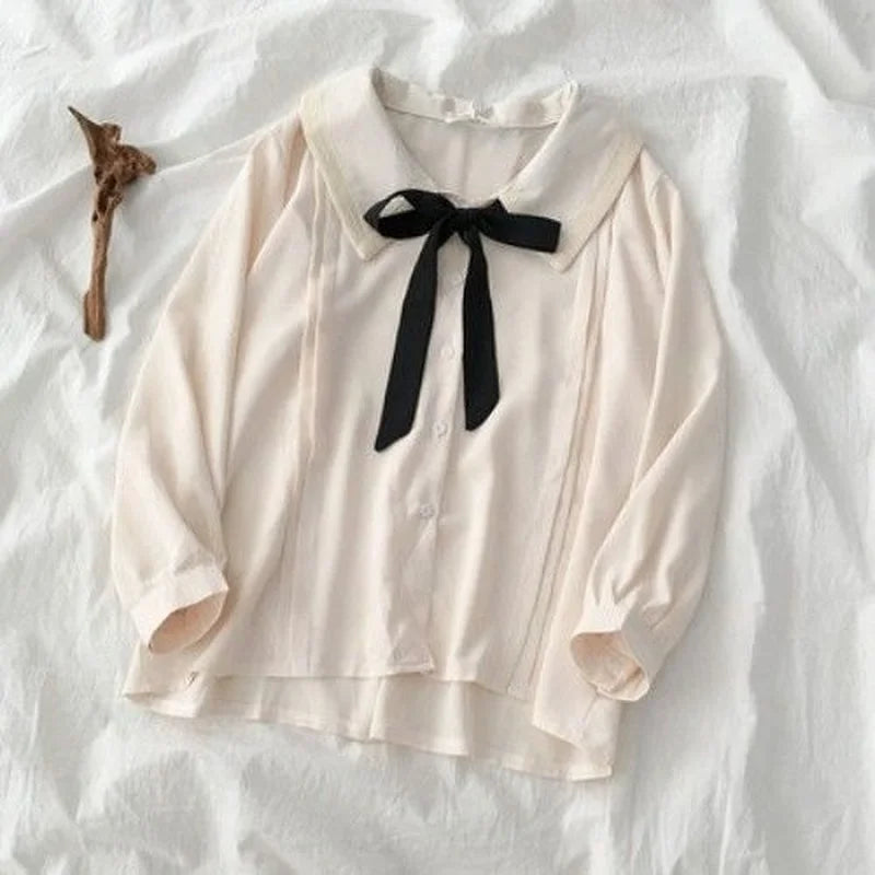Dark Academia Student Peter Pan Blouse - Soft Sweet