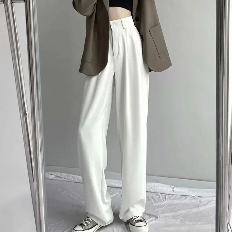 Dark Academia Black Wide Leg Pants - High Waist Suit Style
