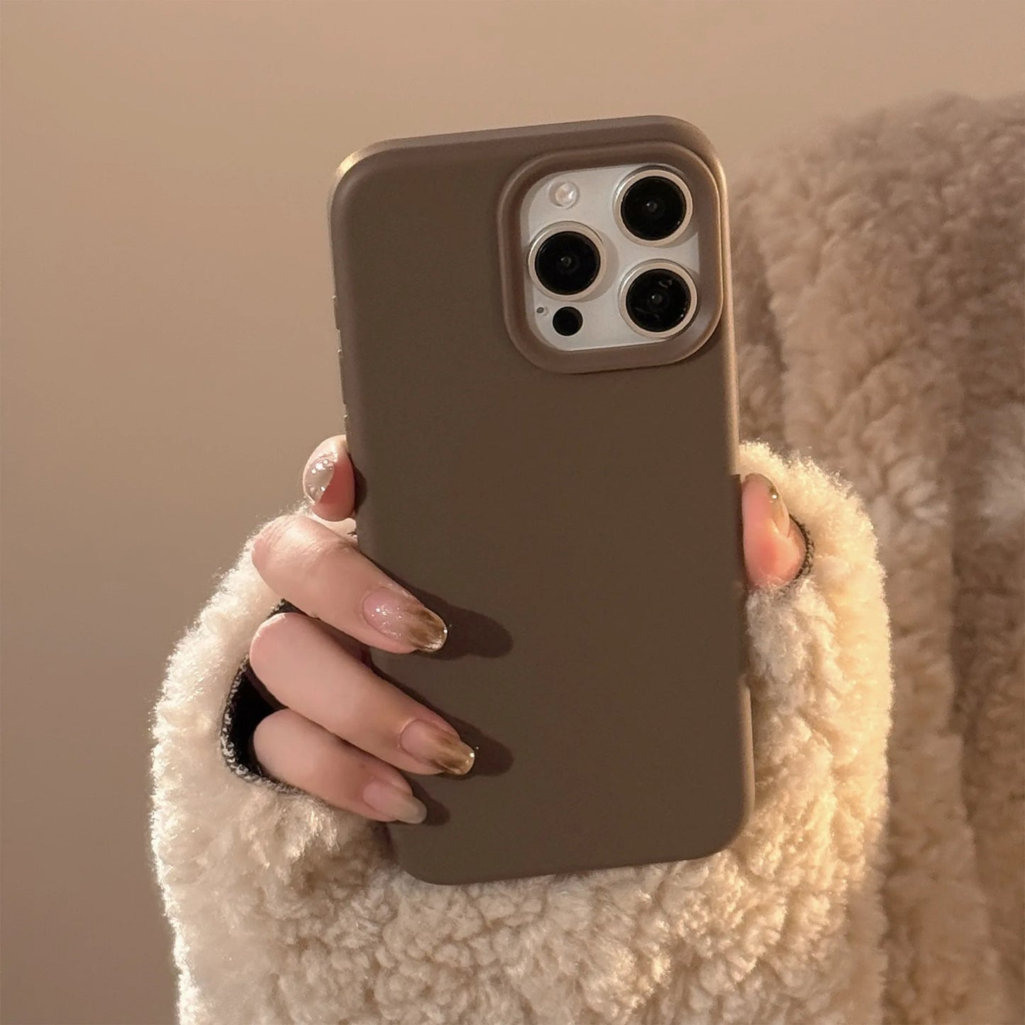 Dark Academia Minimalist iPhone Case - Brown Cream