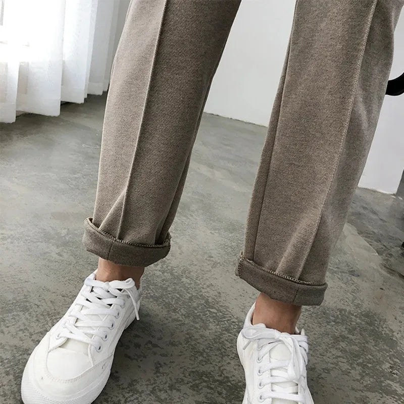 Dark Academia Woolen High Waist Pants - Winter Trousers