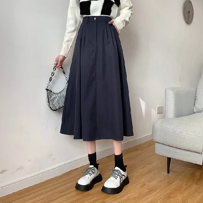 Dark Academia Retro A-Line Skirt - Medium Length Style