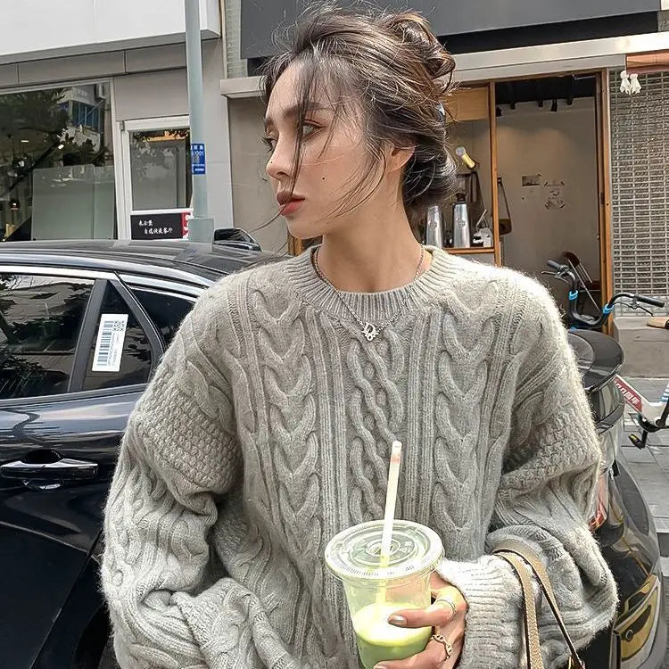 Dark Academia Twist Braid Sweater - O-Neck