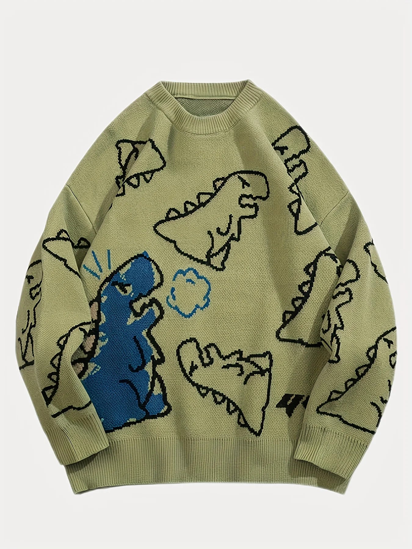Dark Academia Dinosaur Pattern Sweater - Oversized