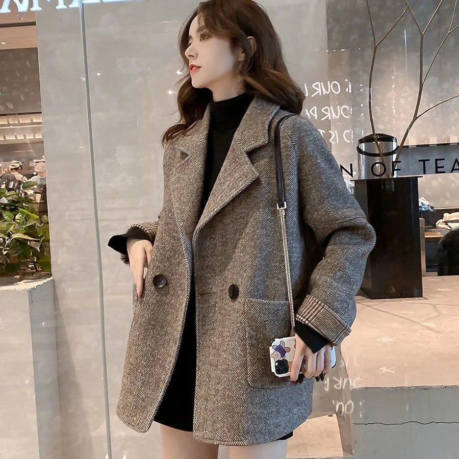 Dark Academia Woolen Suit Jacket - Loose Long