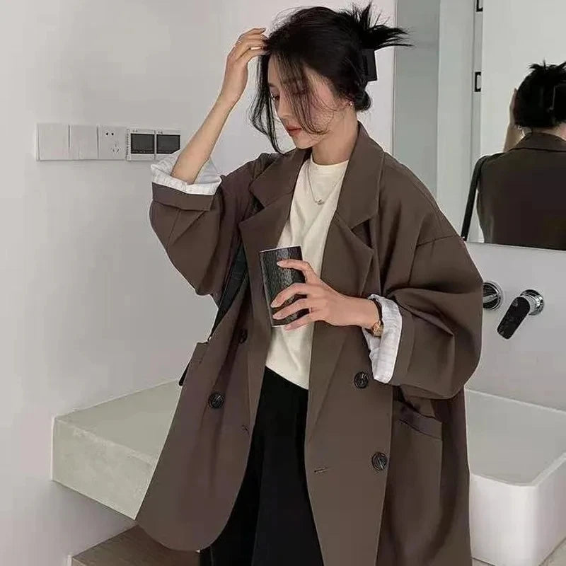 Dark Academia Brown Blazer - Vintage Oversized