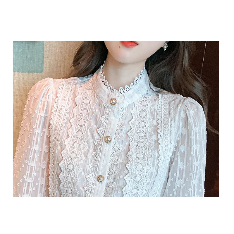 Dark Academia White Lace Blouse - Autumn Long