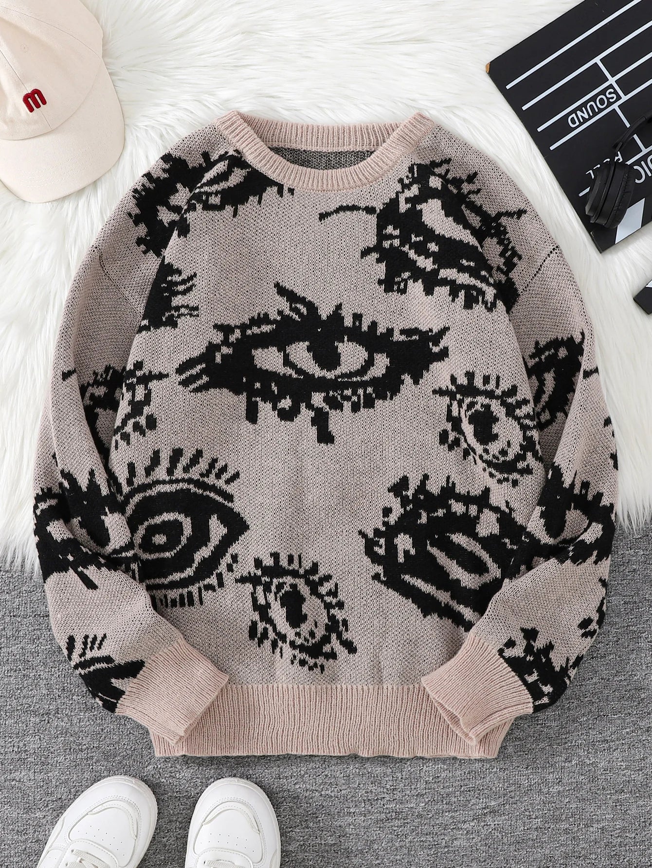 Dark Academia Abstract Eye Sweater - Round Neck