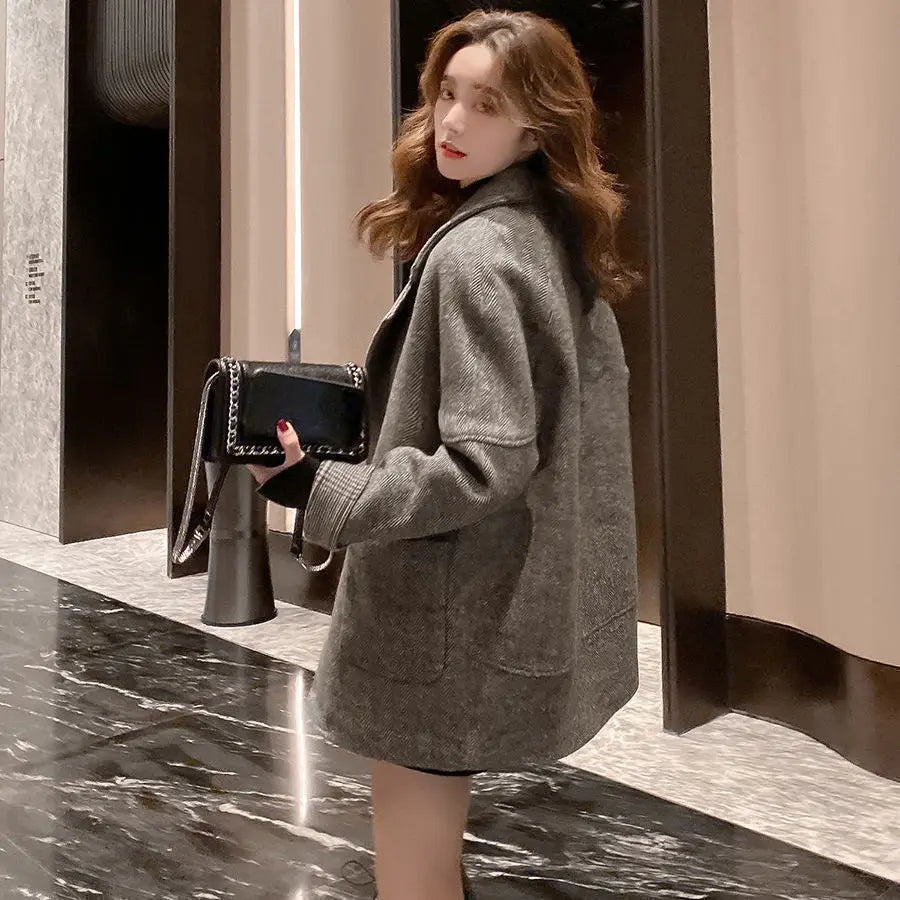 Dark Academia Woolen Suit Jacket - Loose Long