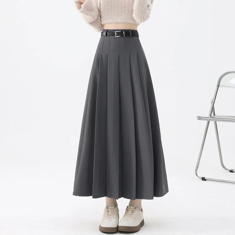 Dark Academia Beige A-Line Skirt - High Waist College