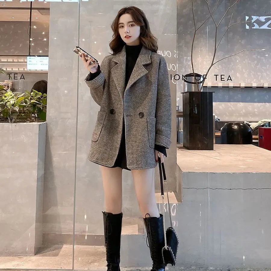 Dark Academia Woolen Suit Jacket - Loose Long
