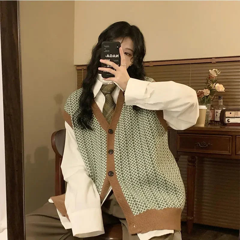 Dark Academia Green Plaid Vest - Student Vintage