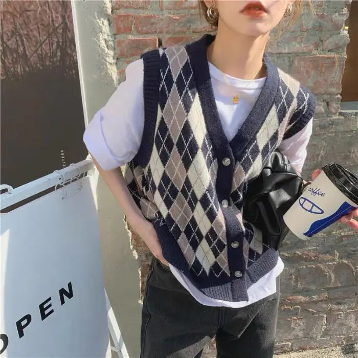 Dark Academia England Vintage Vest - V-Neck Preppy