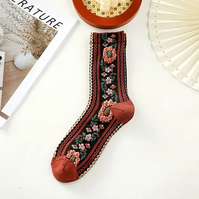 Dark Academia Floral Retro Middle Tube Socks