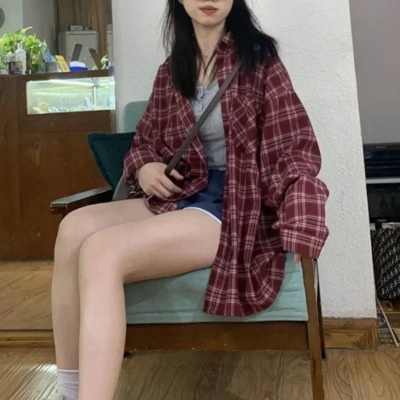 Dark Academia Red Check Shirt - Vintage Plaid