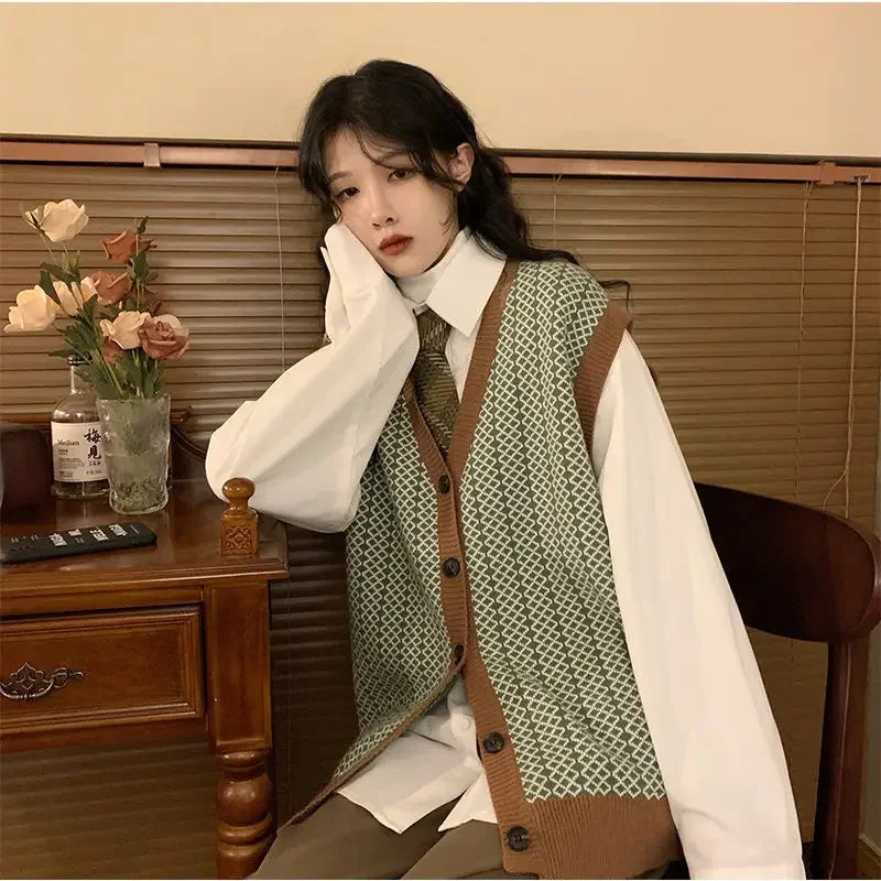 Dark Academia Green Plaid Vest - Student Vintage