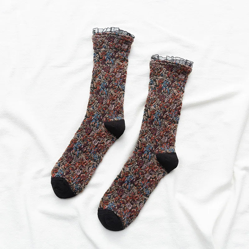 Dark Academia Ethnic Lacework Ruffle Crew Socks