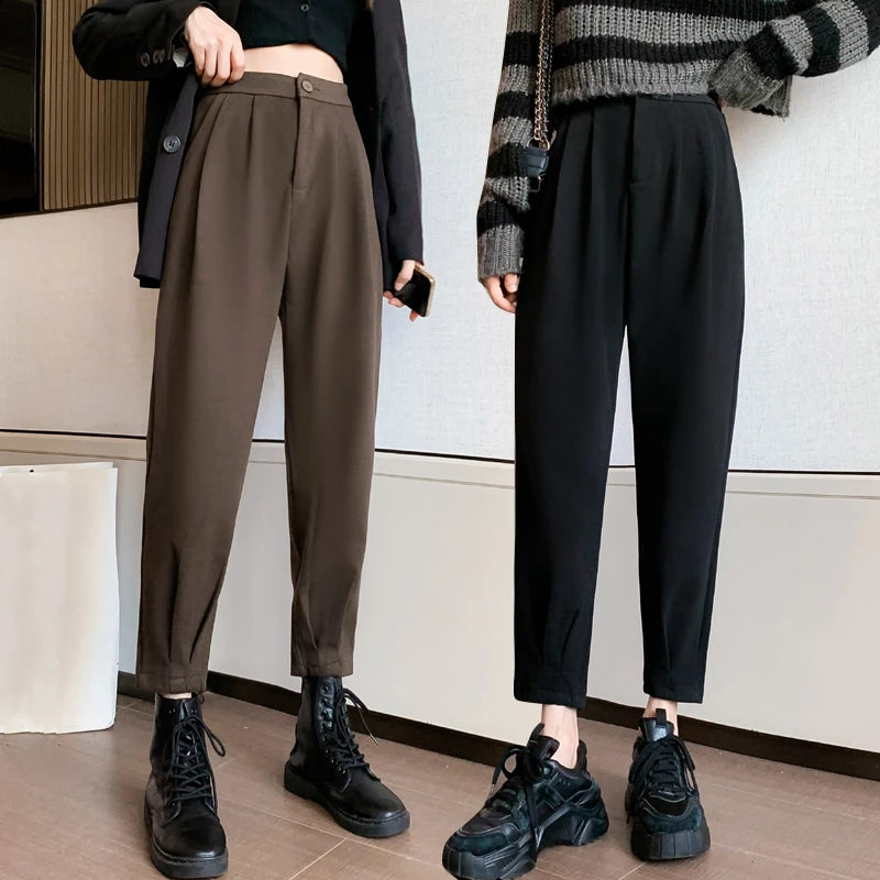 Dark Academia Woolen High Waist Pants - Vintage Trousers