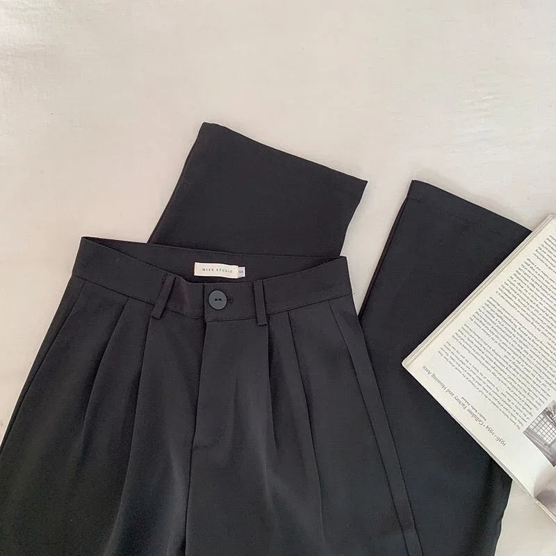 Dark Academia Black Suit Pants - High Waist Office Style