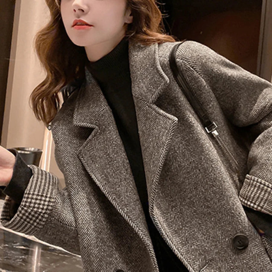 Dark Academia Woolen Suit Jacket - Loose Long