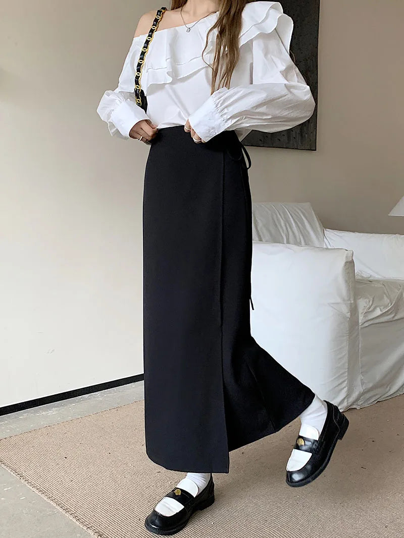 Dark Academia Irregular Long Skirt - High Waist Pencil Style