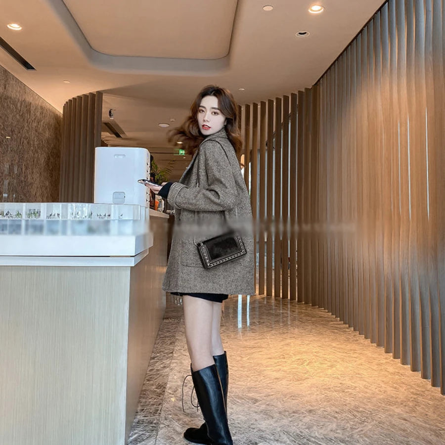 Dark Academia Woolen Suit Jacket - Loose Long
