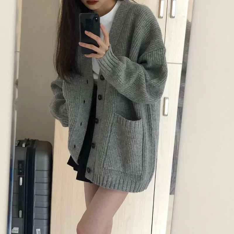 Dark Academia Autumn Cardigan - V-Neck Loose