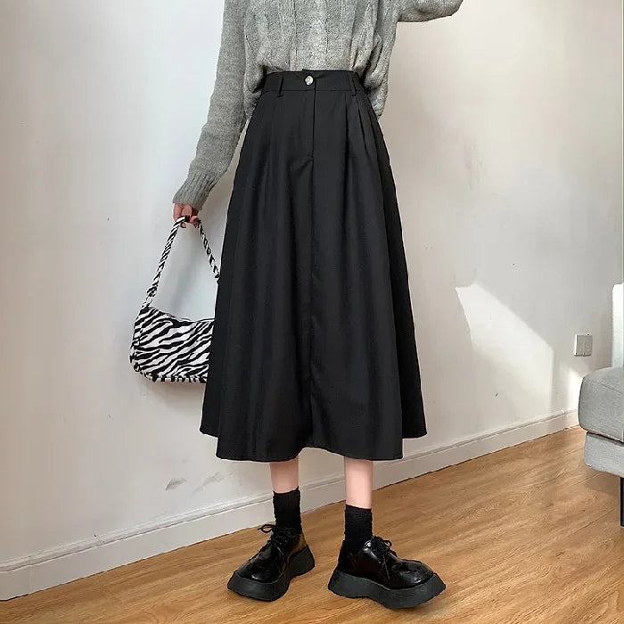 Dark Academia Retro A-Line Skirt - Medium Length Style