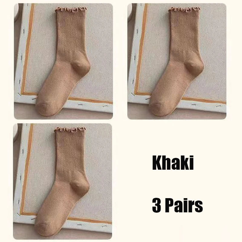 Dark Academia Ruffle Cotton Tube Socks 3-Pack