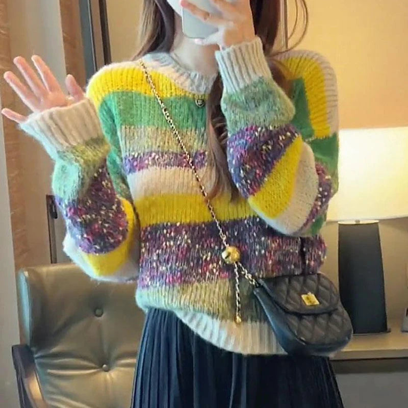 Dark Academia Contrast Striped Sweater - Y2K Chic