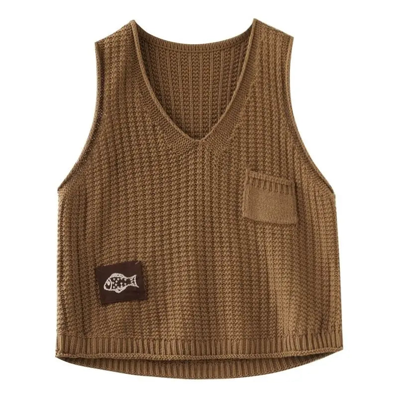 Dark Academia Solid Color Vest - V-Neck Casual