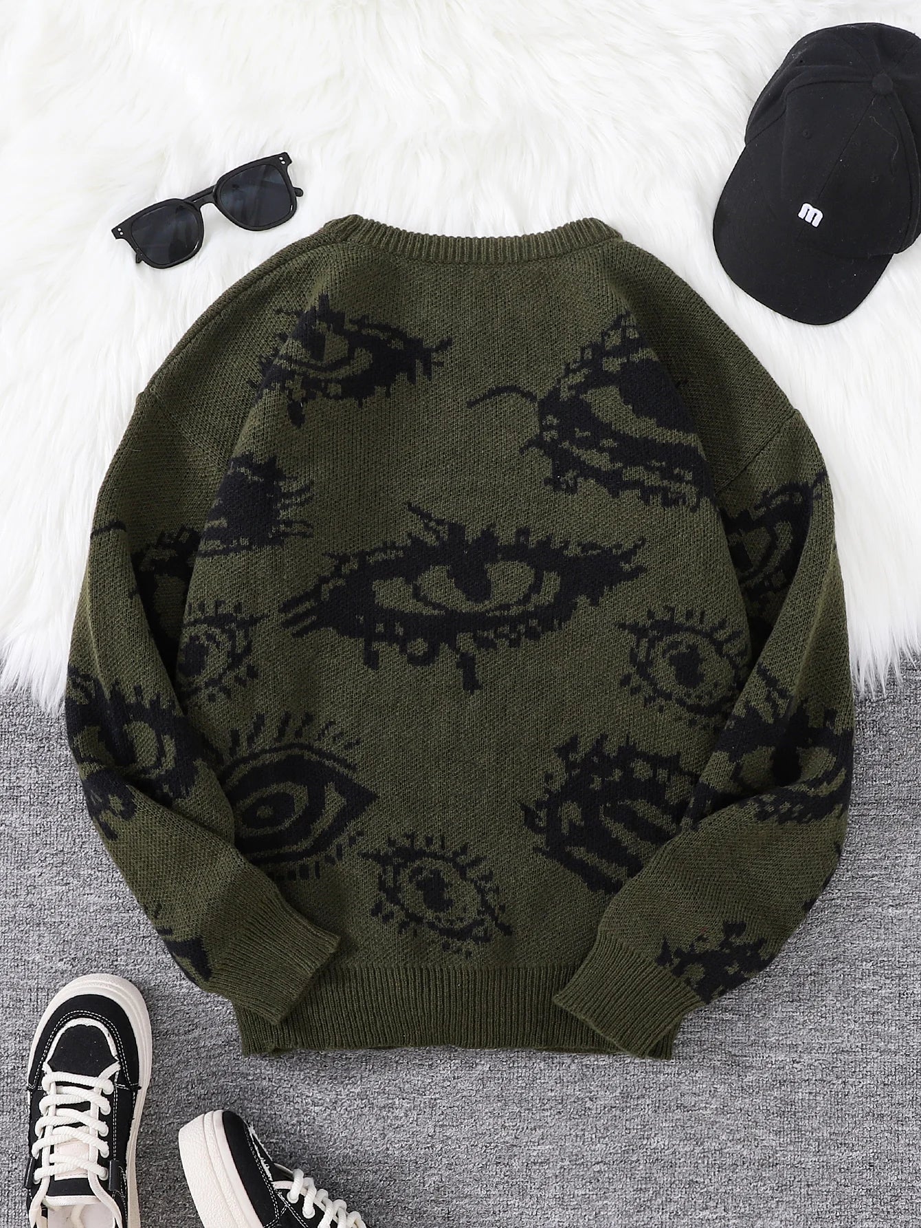 Dark Academia Abstract Eye Sweater - Round Neck