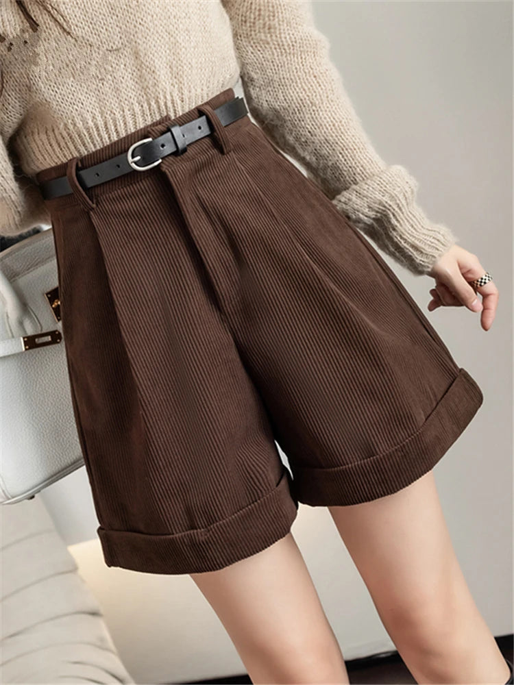 Dark Academia Corduroy Cargo Shorts - Belted