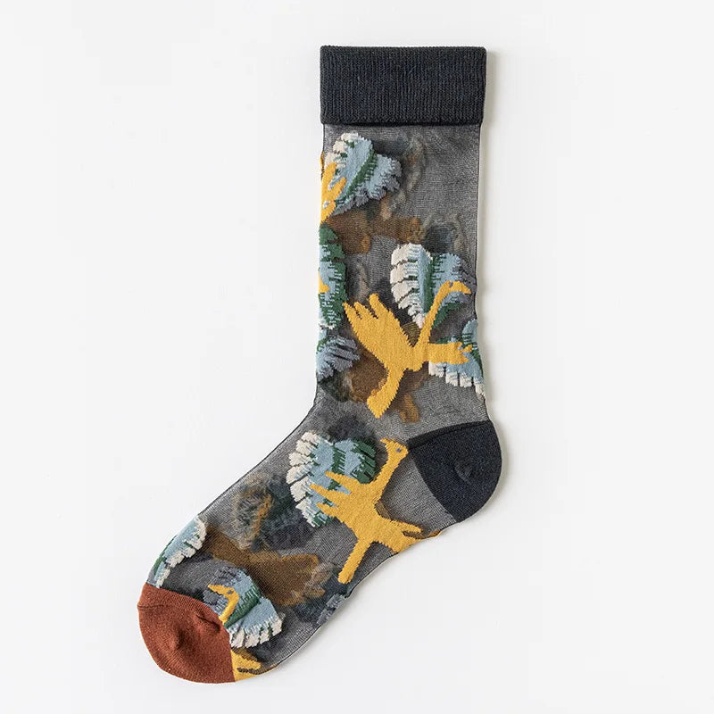 Dark Academia Crystal Glass Silk Mesh Long Socks